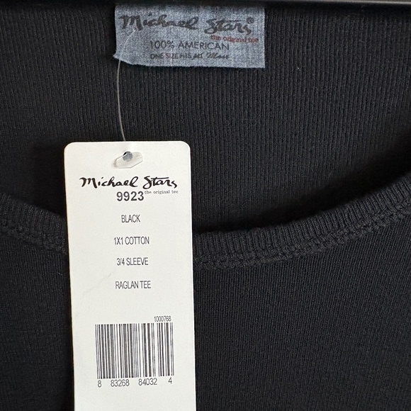 Michael Stars 3/4 Sleeve Raglan Top Tee NWT Boat Neck Cuffed Hem OS Black - Picture 3 of 3